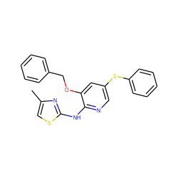 Cc1csc(Nc2ncc(Sc3ccccc3)cc2OCc2ccccc2)n1 ZINC000096284834