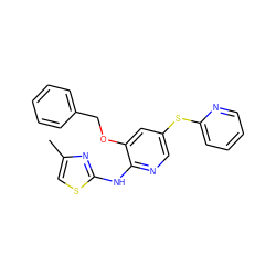 Cc1csc(Nc2ncc(Sc3ccccn3)cc2OCc2ccccc2)n1 ZINC000096284833