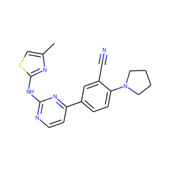 Cc1csc(Nc2nccc(-c3ccc(N4CCCC4)c(C#N)c3)n2)n1 ZINC000113822749