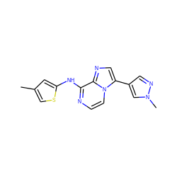 Cc1csc(Nc2nccn3c(-c4cnn(C)c4)cnc23)c1 ZINC000035804709