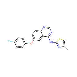 Cc1csc(Nc2ncnc3ccc(Oc4ccc(F)cc4)cc23)n1 ZINC000045285573