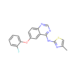 Cc1csc(Nc2ncnc3ccc(Oc4ccccc4F)cc23)n1 ZINC000045285571