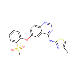 Cc1csc(Nc2ncnc3ccc(Oc4ccccc4S(C)(=O)=O)cc23)n1 ZINC000045285569