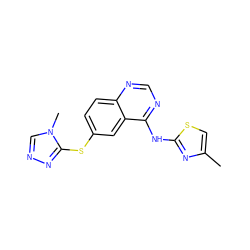 Cc1csc(Nc2ncnc3ccc(Sc4nncn4C)cc23)n1 ZINC000038208654