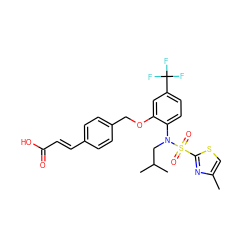 Cc1csc(S(=O)(=O)N(CC(C)C)c2ccc(C(F)(F)F)cc2OCc2ccc(/C=C/C(=O)O)cc2)n1 ZINC000001491636