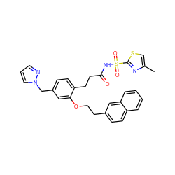 Cc1csc(S(=O)(=O)NC(=O)CCc2ccc(Cn3cccn3)cc2OCCc2ccc3ccccc3c2)n1 ZINC000049784605