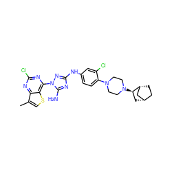 Cc1csc2c(-n3nc(Nc4ccc(N5CCN([C@@H]6C[C@H]7CC[C@@H]6C7)CC5)c(Cl)c4)nc3N)nc(Cl)nc12 ZINC001772646275