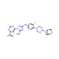 Cc1csc2c(-n3nc(Nc4ccc(N5CCN([C@H]6C[C@@H]7CC[C@H]6C7)CC5)c(Cl)c4)nc3N)nc(Cl)nc12 ZINC001772609022