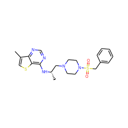 Cc1csc2c(N[C@@H](C)CN3CCN(S(=O)(=O)Cc4ccccc4)CC3)ncnc12 ZINC000029126986