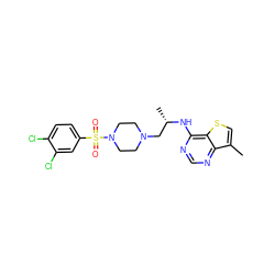 Cc1csc2c(N[C@@H](C)CN3CCN(S(=O)(=O)c4ccc(Cl)c(Cl)c4)CC3)ncnc12 ZINC000029126798