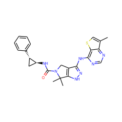 Cc1csc2c(Nc3n[nH]c4c3CN(C(=O)N[C@H]3C[C@@H]3c3ccccc3)C4(C)C)ncnc12 ZINC000117601721