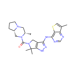 Cc1csc2c(Nc3n[nH]c4c3CN(C(=O)N3C[C@@H]5CCCN5C[C@@H]3C)C4(C)C)ncnc12 ZINC000115988995