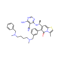 Cc1csc2cc([C@H](C)Nc3ncnc(N)c3C#N)c(-c3cccc(CN(C)CCCCN(C)Cc4ccccc4)c3)c(=O)n12 ZINC001772625401