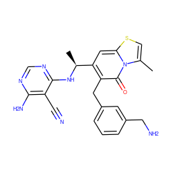 Cc1csc2cc([C@H](C)Nc3ncnc(N)c3C#N)c(Cc3cccc(CN)c3)c(=O)n12 ZINC001772604217