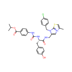 Cc1csc2n(Cc3ccc(Cl)cc3)c(CNC(=O)[C@H](Cc3ccc(O)cc3)NC(=O)Nc3ccc(C(=O)OC(C)C)cc3)c[n+]12 ZINC000095564172