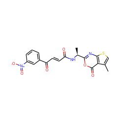 Cc1csc2nc([C@H](C)NC(=O)/C=C/C(=O)c3cccc([N+](=O)[O-])c3)oc(=O)c12 ZINC000027522378