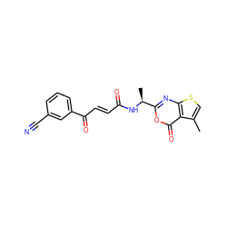 Cc1csc2nc([C@H](C)NC(=O)/C=C/C(=O)c3cccc(C#N)c3)oc(=O)c12 ZINC000027519645