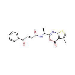 Cc1csc2nc([C@H](C)NC(=O)/C=C/C(=O)c3ccccc3)oc(=O)c12 ZINC000002005813