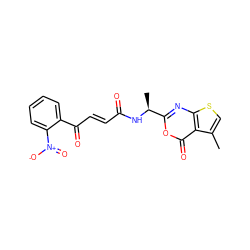 Cc1csc2nc([C@H](C)NC(=O)/C=C/C(=O)c3ccccc3[N+](=O)[O-])oc(=O)c12 ZINC000001894693