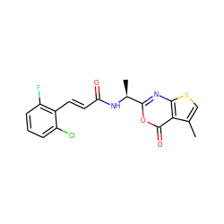 Cc1csc2nc([C@H](C)NC(=O)/C=C/c3c(F)cccc3Cl)oc(=O)c12 ZINC000027519142