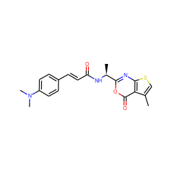 Cc1csc2nc([C@H](C)NC(=O)/C=C/c3ccc(N(C)C)cc3)oc(=O)c12 ZINC000003584943