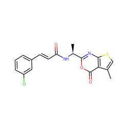 Cc1csc2nc([C@H](C)NC(=O)/C=C/c3cccc(Cl)c3)oc(=O)c12 ZINC000027520563