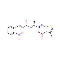 Cc1csc2nc([C@H](C)NC(=O)/C=C/c3ccccc3[N+](=O)[O-])oc(=O)c12 ZINC000027520165