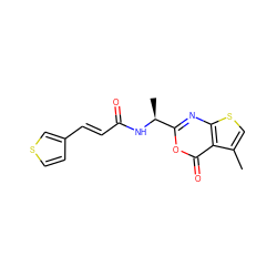 Cc1csc2nc([C@H](C)NC(=O)/C=C/c3ccsc3)oc(=O)c12 ZINC000027518976