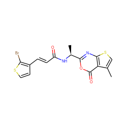 Cc1csc2nc([C@H](C)NC(=O)/C=C/c3ccsc3Br)oc(=O)c12 ZINC000027517440