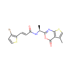 Cc1csc2nc([C@H](C)NC(=O)/C=C/c3sccc3Br)oc(=O)c12 ZINC000027518288