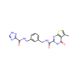 Cc1csc2nc(C(=O)NCc3cccc(CNC(=O)c4nc[nH]n4)c3)[nH]c(=O)c12 ZINC000114403237