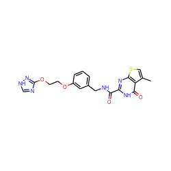 Cc1csc2nc(C(=O)NCc3cccc(OCCOc4nc[nH]n4)c3)[nH]c(=O)c12 ZINC000114404577