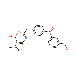 Cc1csc2nc(Cc3ccc(C(=O)c4cccc(CO)c4)cc3)oc(=O)c12 ZINC000006523541