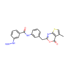 Cc1csc2nc(Cc3cccc(NC(=O)c4cccc(NN)c4)c3)oc(=O)c12 ZINC000006523547