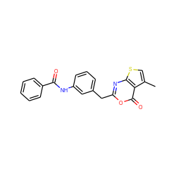 Cc1csc2nc(Cc3cccc(NC(=O)c4ccccc4)c3)oc(=O)c12 ZINC000006523548