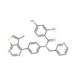 Cc1csc2ncnc(-c3ccc(N(Cc4cccnc4)C(=O)c4ccc(O)cc4O)cc3)c12 ZINC000653679392