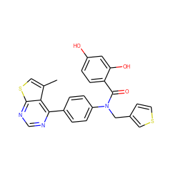 Cc1csc2ncnc(-c3ccc(N(Cc4ccsc4)C(=O)c4ccc(O)cc4O)cc3)c12 ZINC000653771357