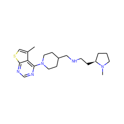 Cc1csc2ncnc(N3CCC(CNCC[C@H]4CCCN4C)CC3)c12 ZINC000146459560