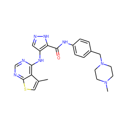 Cc1csc2ncnc(Nc3cn[nH]c3C(=O)Nc3ccc(CN4CCN(C)CC4)cc3)c12 ZINC000205806540