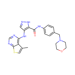 Cc1csc2ncnc(Nc3cn[nH]c3C(=O)Nc3ccc(CN4CCOCC4)cc3)c12 ZINC000205806517