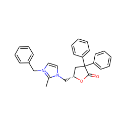 Cc1n(C[C@@H]2CC(c3ccccc3)(c3ccccc3)C(=O)O2)cc[n+]1Cc1ccccc1 ZINC000013651148