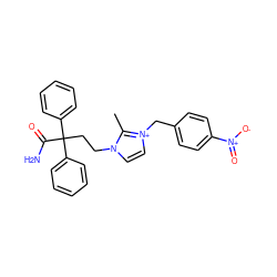 Cc1n(CCC(C(N)=O)(c2ccccc2)c2ccccc2)cc[n+]1Cc1ccc([N+](=O)[O-])cc1 ZINC000026822959