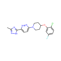 Cc1n[nH]c(-c2ccc(N3CCC(Oc4cc(F)ccc4Cl)CC3)nn2)n1 ZINC000028655445