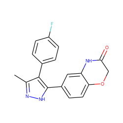 Cc1n[nH]c(-c2ccc3c(c2)NC(=O)CO3)c1-c1ccc(F)cc1 ZINC000148564554