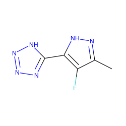 Cc1n[nH]c(-c2nnn[nH]2)c1F ZINC000028824291