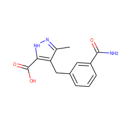 Cc1n[nH]c(C(=O)O)c1Cc1cccc(C(N)=O)c1 ZINC000095553862