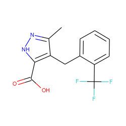 Cc1n[nH]c(C(=O)O)c1Cc1ccccc1C(F)(F)F ZINC000095556965