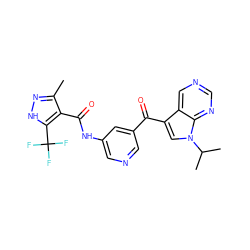 Cc1n[nH]c(C(F)(F)F)c1C(=O)Nc1cncc(C(=O)c2cn(C(C)C)c3ncncc23)c1 ZINC000261116442