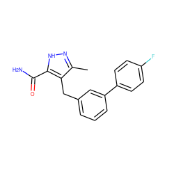 Cc1n[nH]c(C(N)=O)c1Cc1cccc(-c2ccc(F)cc2)c1 ZINC000095555205