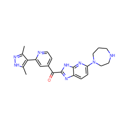 Cc1n[nH]c(C)c1-c1cc(C(=O)c2nc3ccc(N4CCCNCC4)nc3[nH]2)ccn1 ZINC000113145519